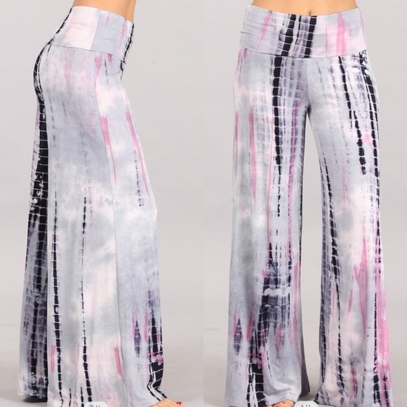 NEW Color! Silver Pink Tie Dye Palazzo Pants - Picture 1 of 5